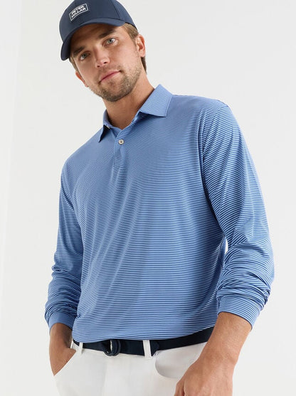 Peter Millar Men's Featherweight Market Stripe Long-Sleeve Performance Polo