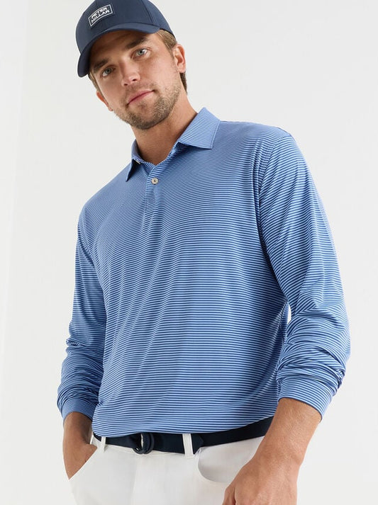 Peter Millar Men's Featherweight Market Stripe Long-Sleeve Performance Polo