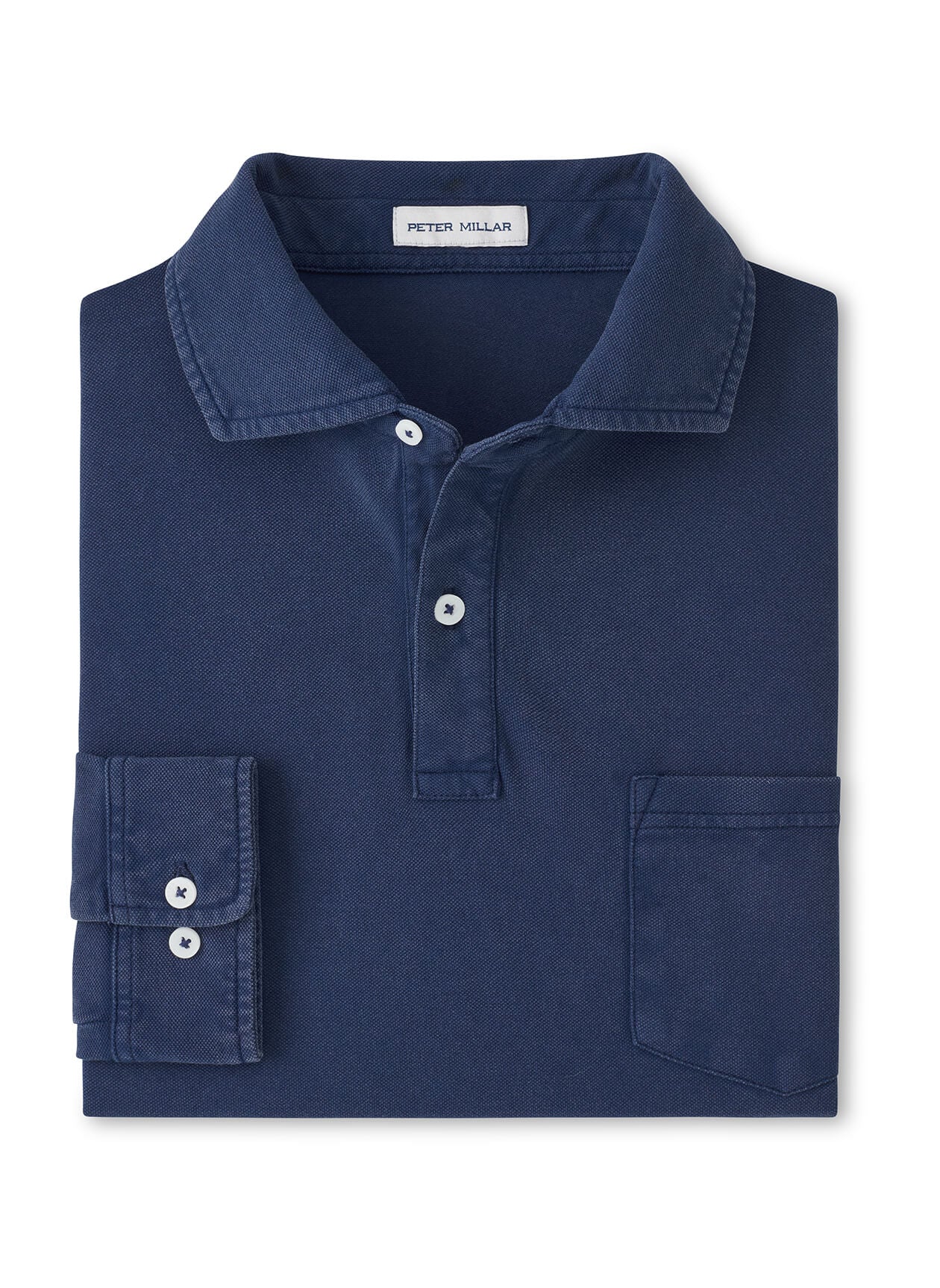 Peter Millar Men's Everyday Pique Long Sleeve Polo - Atlantic Blue - SM