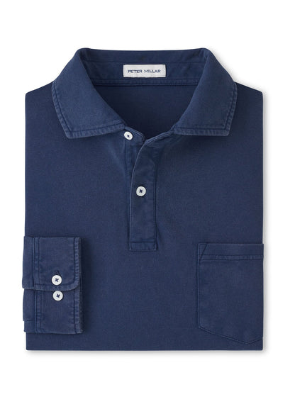 Peter Millar Men's Everyday Pique Long Sleeve Polo - Atlantic Blue - SM