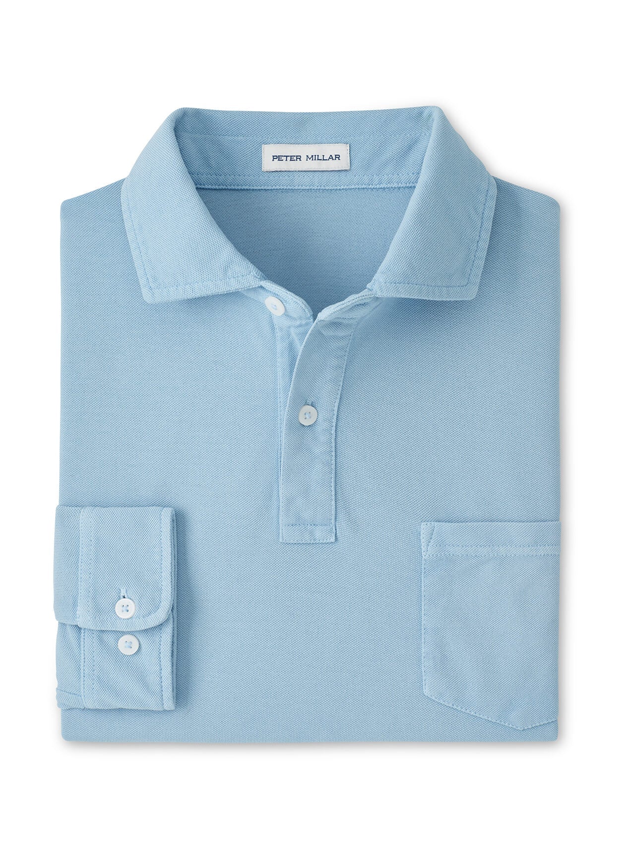 Peter Millar Men's Everyday Pique Long Sleeve Polo - Atlantic Blue - MD