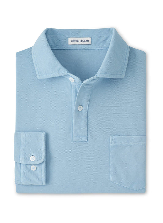 Peter Millar Men's Everyday Pique Long Sleeve Polo - Atlantic Blue - MD