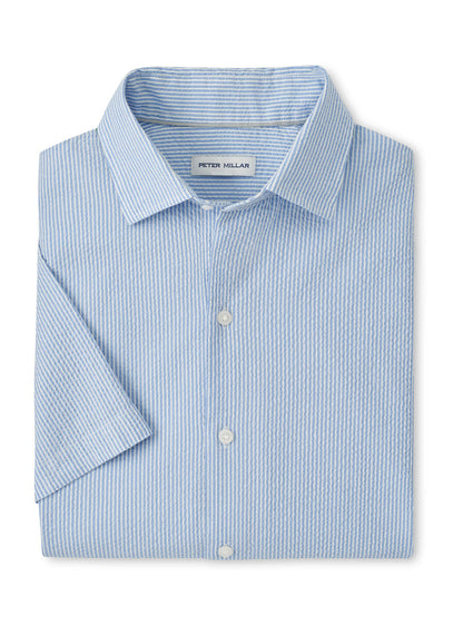 Peter Millar Men's Coastal Stripe Cotton Lyocell Sport Shirt - Bluebird - SM