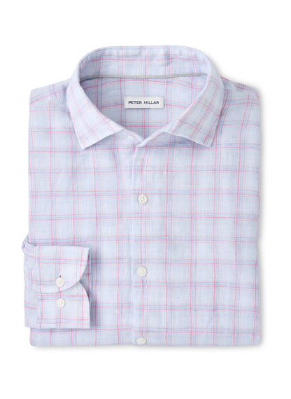 Peter Millar Men's Frisbee Linen Sport Shirt - Stream Blue - SM