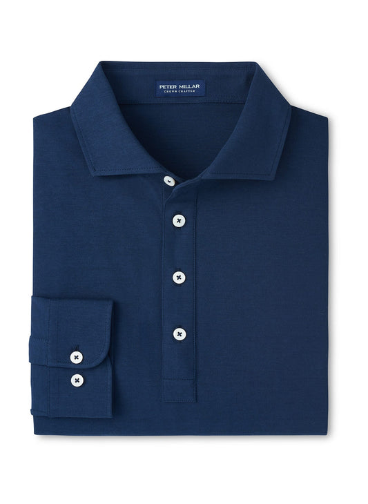 Peter Millar Men's Cool Cotton Long-Sleeve Polo - Navy - SM