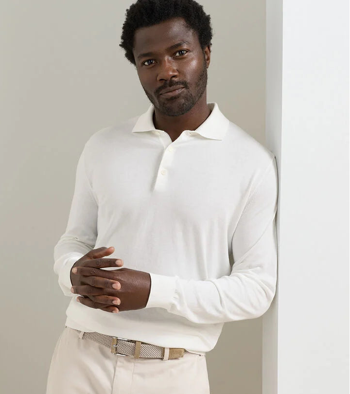 Peter Millar Men's Mariner Sea Island Cotton Sweater Polo SP26