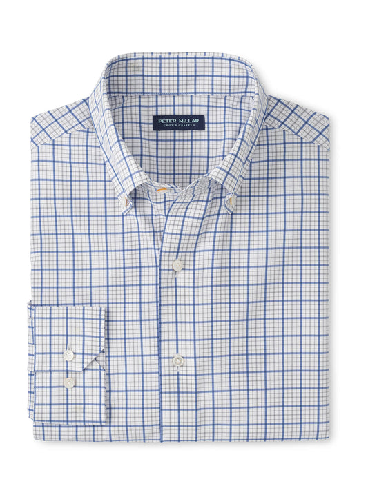 Peter Millar Men's Canal Performance Poplin Sport Shirt - Blue Frost - MD