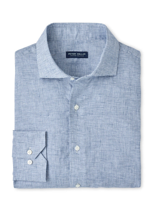 Peter Millar Men's Astino Lino Check Sport Shirt SP26 - Summer Dunes - MD
