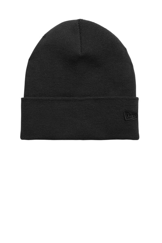 Front View of Black New Era Recycled Cuff Beanie NE907