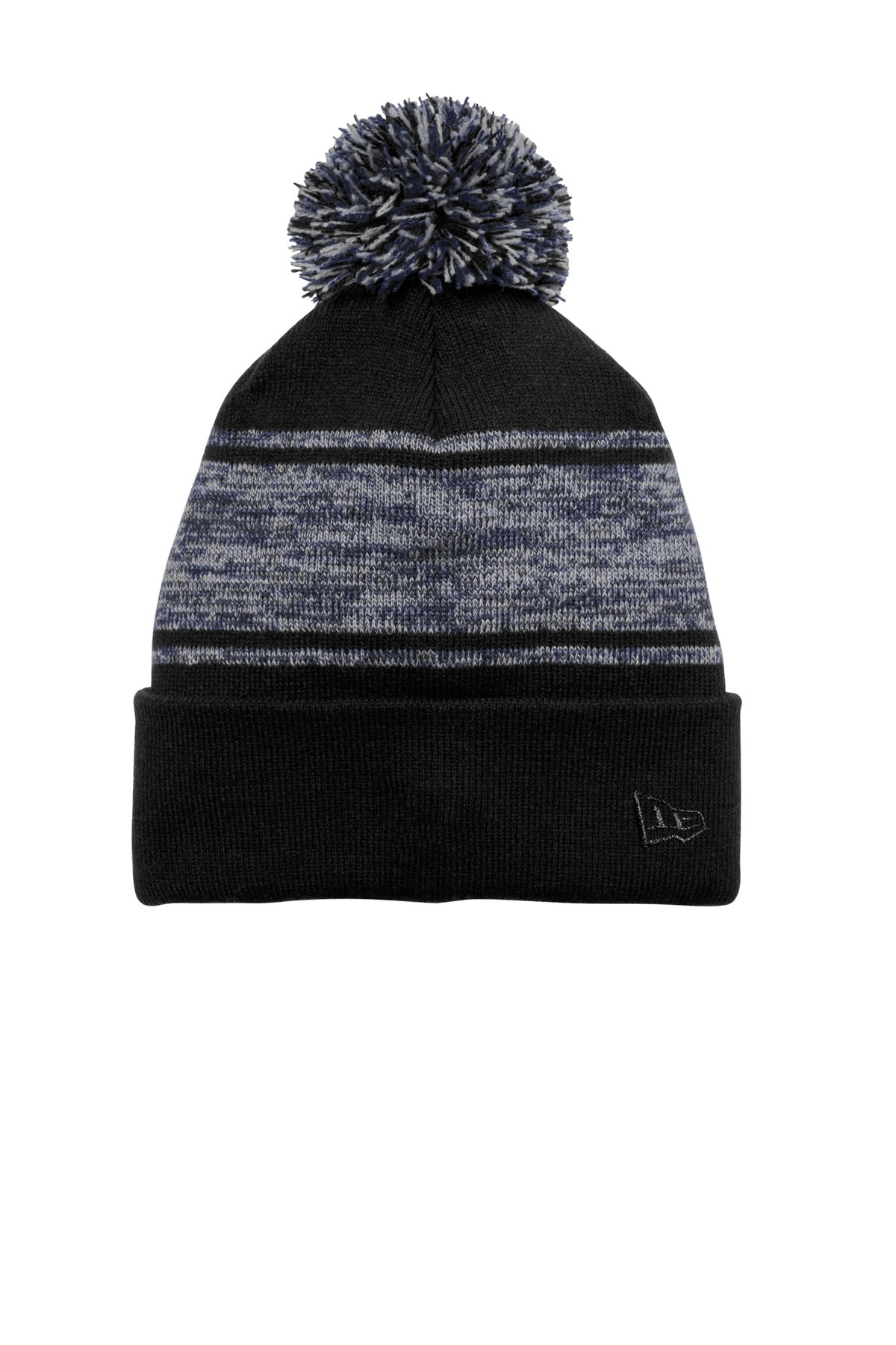 Front View of Blk/DpNavy New Era Knit Chilled Pom Beanie NE909