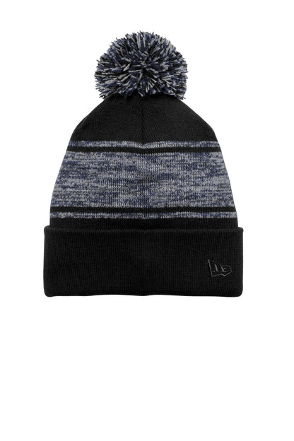 Front View of Blk/DpNavy New Era Knit Chilled Pom Beanie NE909