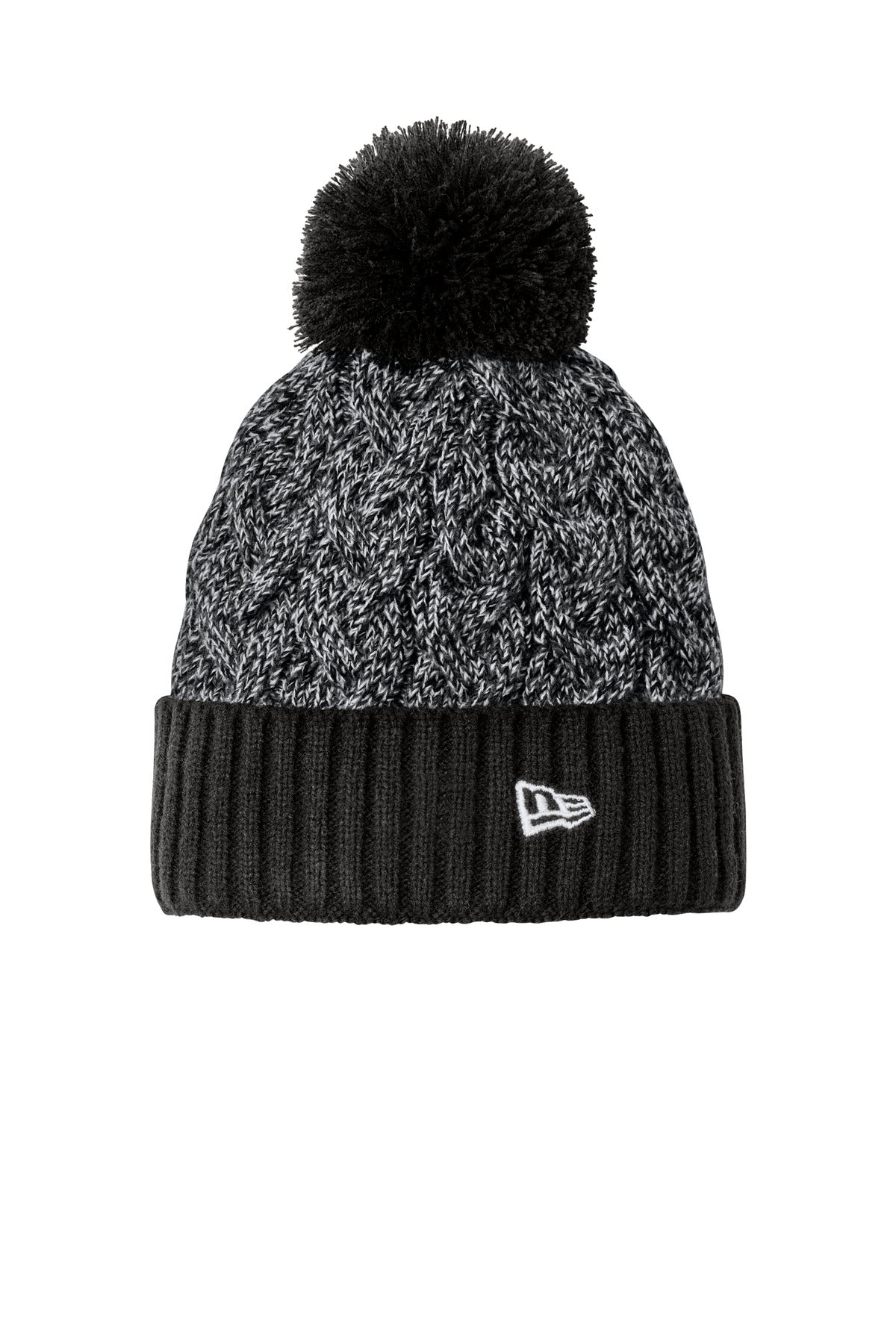 Front View of Bk/Gp/Wht New Era Marled Knit Pom Beanie NE910