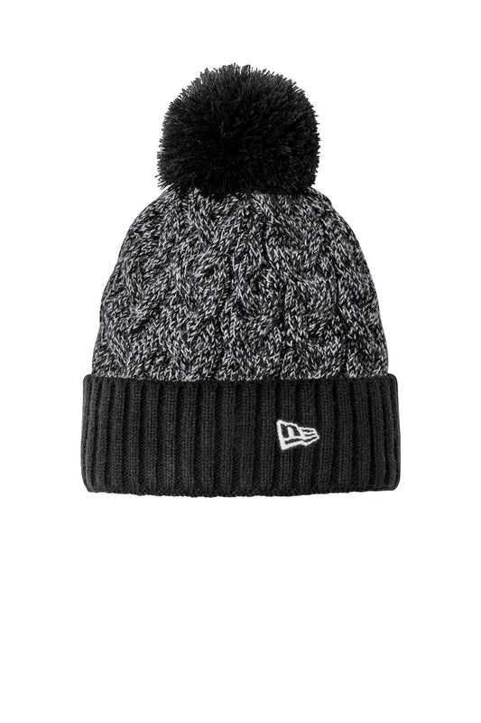 Front View of Bk/Gp/Wht New Era Marled Knit Pom Beanie NE910
