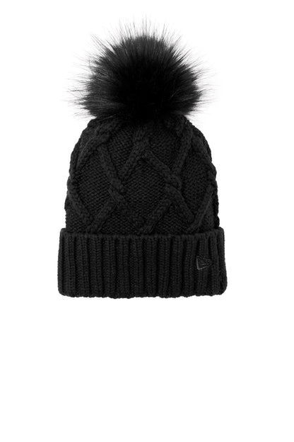 Front View of Black New Era Faux Fur Pom Beanie NE911