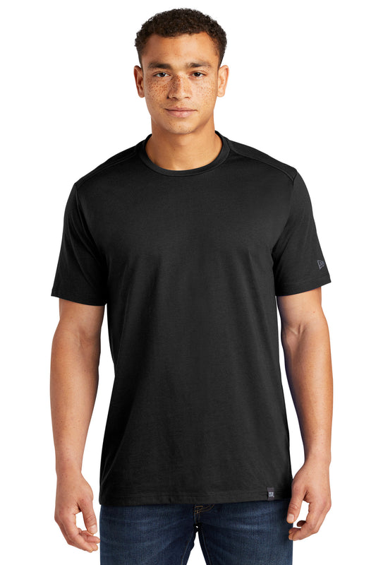 Front View of Black New Era Heritage Blend Crew Tee. NEA100  - XS