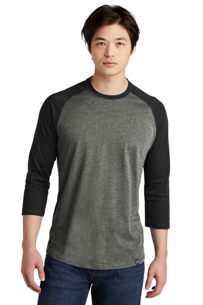 Front View of Black/Black Tw New Era Heritage Blend 3/4-Sleeve Baseball Raglan Tee. NEA104  - XS