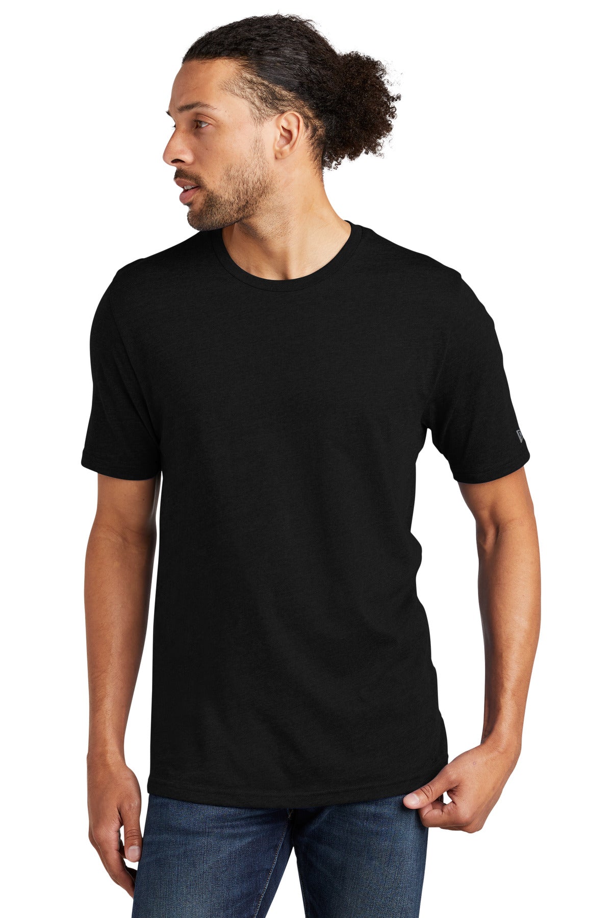 Front View of BlackSolid New Era Tri-Blend Tee NEA135  - XS