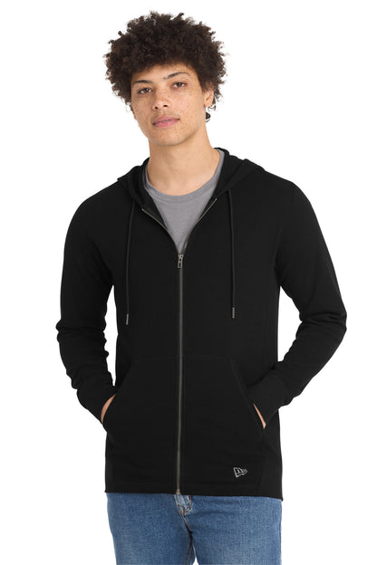 Front View of Black New Era Thermal Full-Zip Hoodie NEA141  - XS