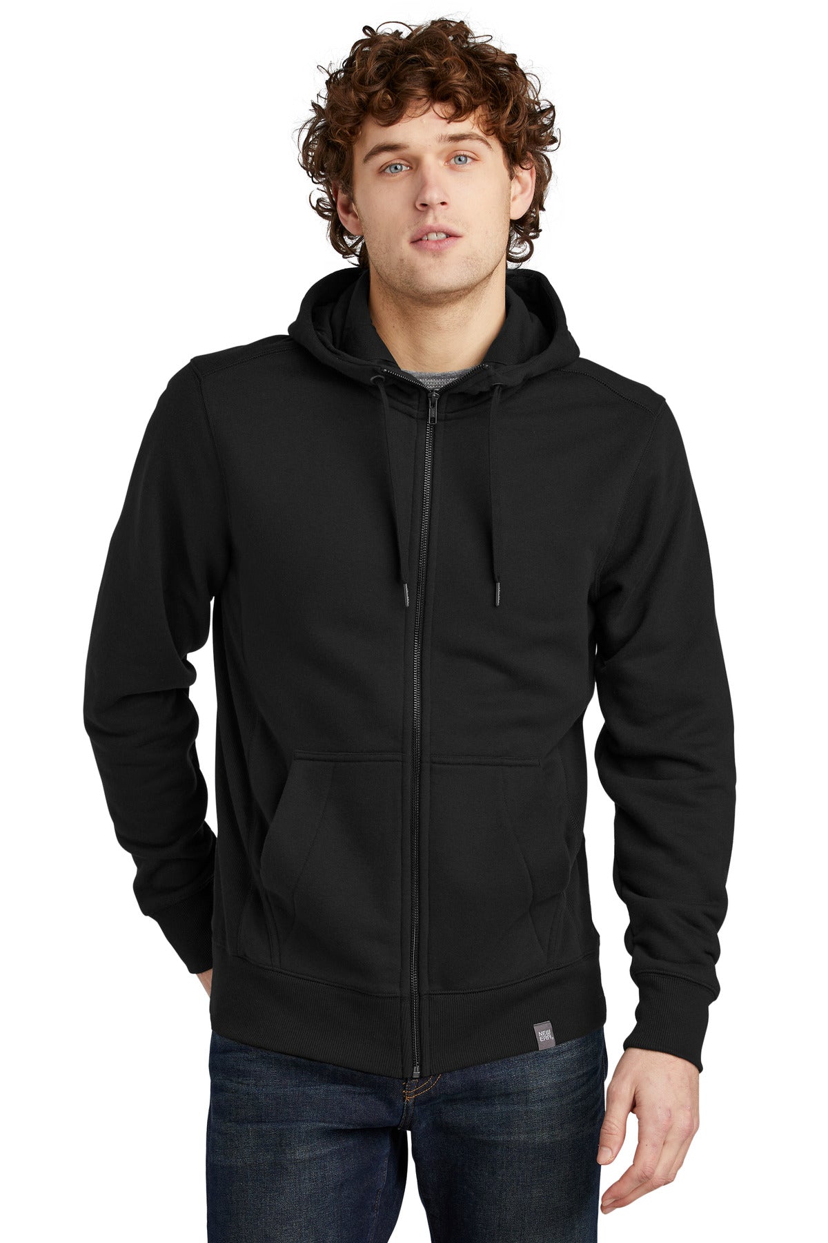 Front View of Black New Era French Terry Full-Zip Hoodie. NEA502  - XS