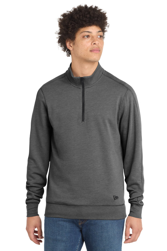 Front View of Black Heather New Era Tri-Blend Fleece 1/4-Zip Pullover. NEA512  - XS
