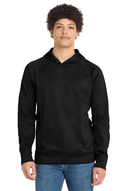Front View of Black New Era Venue Fleece Pullover Hoodie. NEA520  - XS