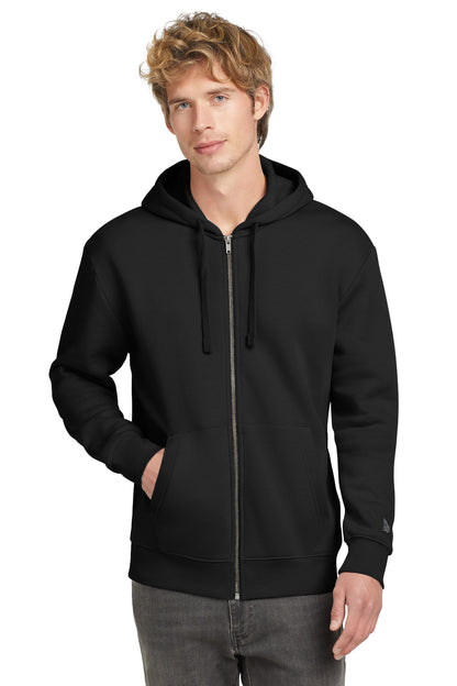 Front View of Black New Era Heritage Fleece Full-Zip Hoodie NEA526  - XS