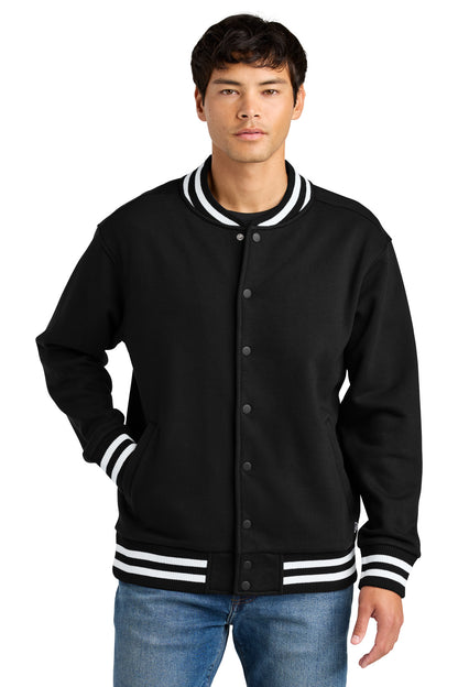 Front View of Black New Era Varsity Heavyweight Fleece Jacket NEA560  - XS