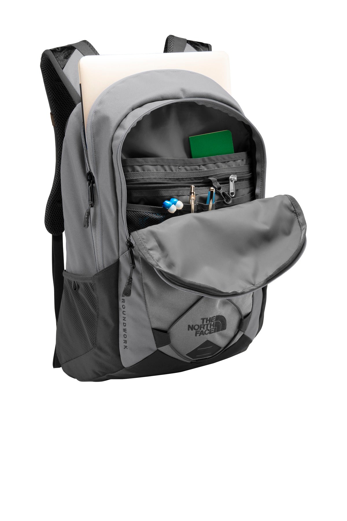 Front View of Mid Gry/As Gry The North Face Groundwork Backpack. NF0A3KX6