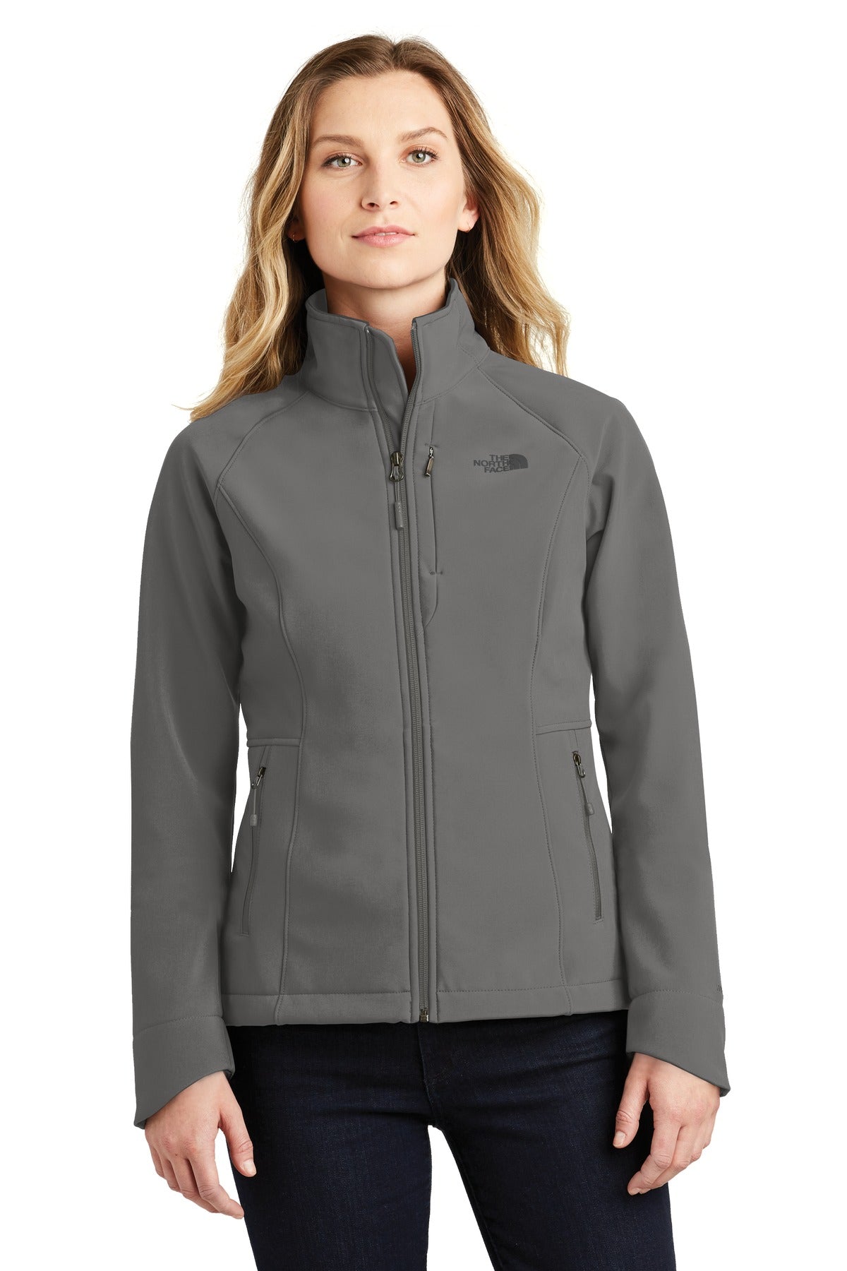 Front View of Asphalt Grey The North Face Women's Apex Barrier Soft Shell Jacket. NF0A3LGU  - S