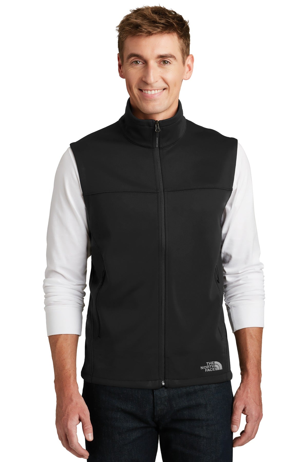 Front View of TNF Black The North Face Ridgewall Soft Shell Vest. NF0A3LGZ  - S