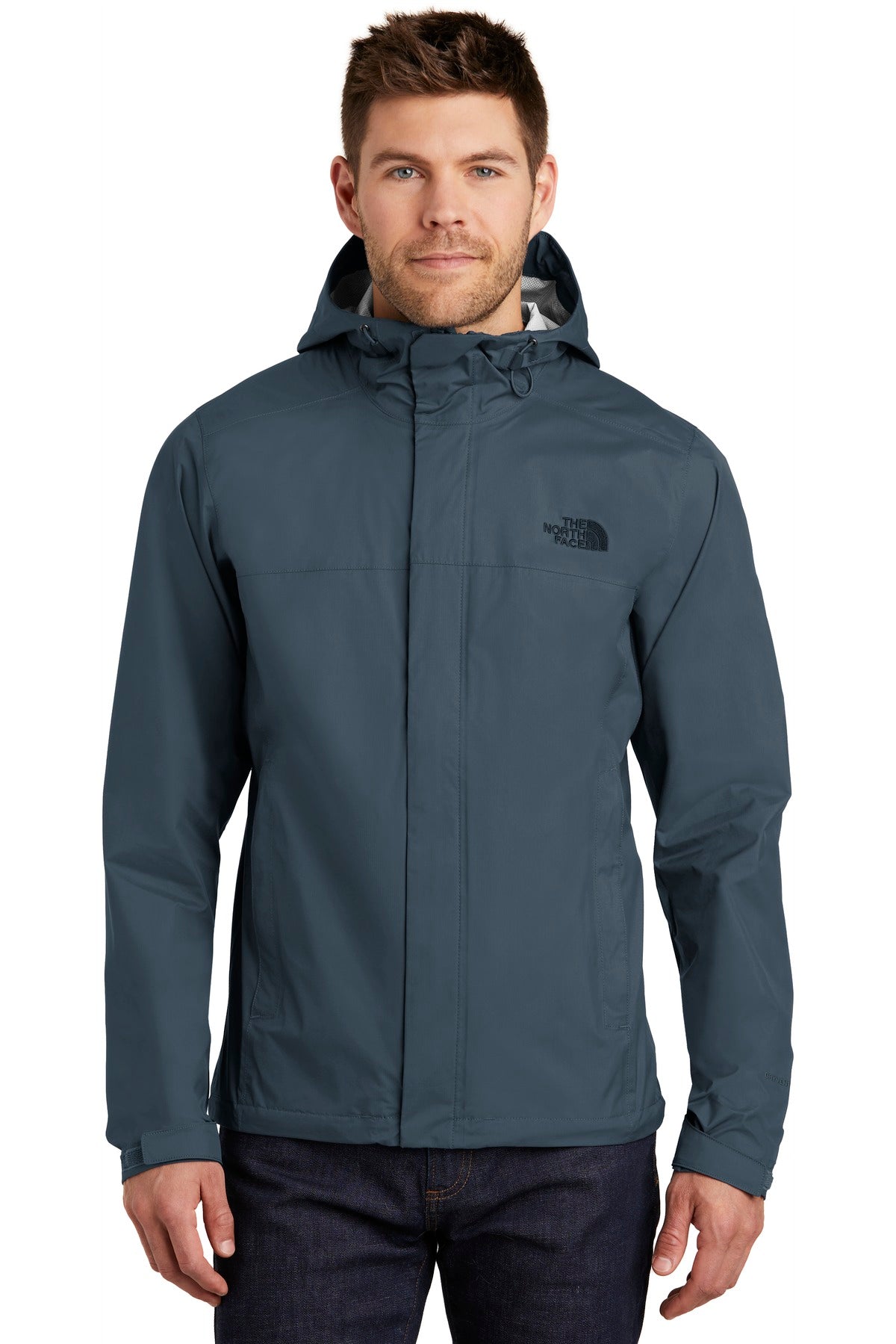 Front View of Shady Blue The North Face DryVent Rain Jacket. NF0A3LH4  - S