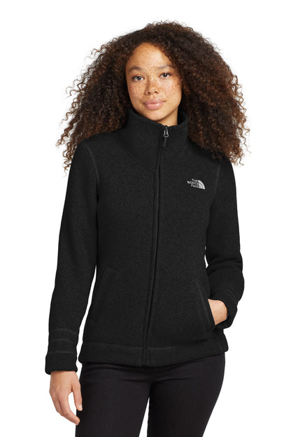 Front View of TNF Black Hthr The North Face Women's Sweater Fleece Jacket. NF0A3LH8  - S