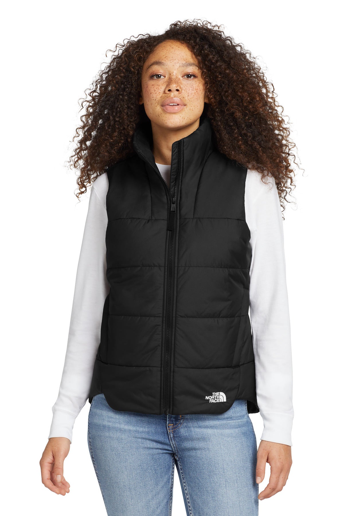 Front View of TNF Black The North Face Women's Everyday Insulated Vest. NF0A529Q  - S