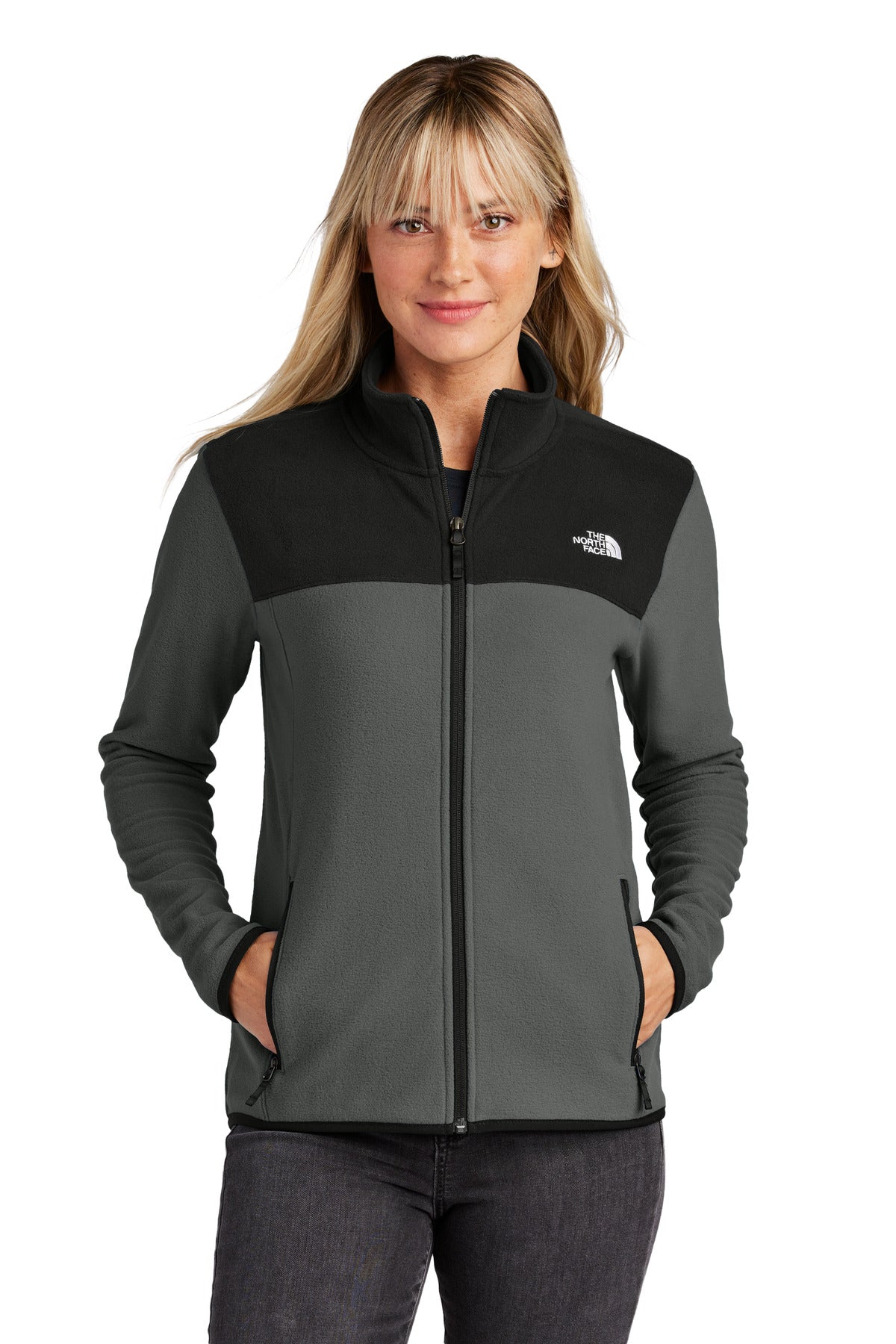 Front View of AsGy/TNFBk The North Face Women's Glacier Full-Zip Fleece Jacket NF0A7V4K  - S