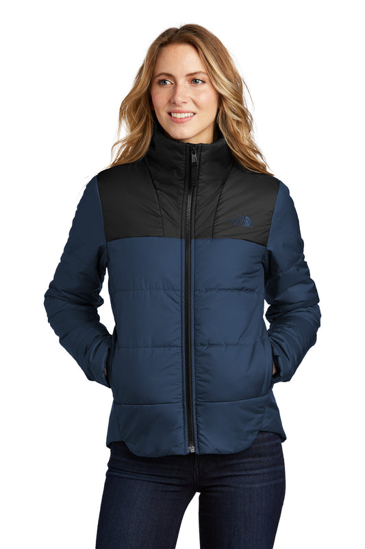 Front View of ShadyBlue The North Face Women's Chest Logo Everyday Insulated Jacket NF0A7V6K  - S