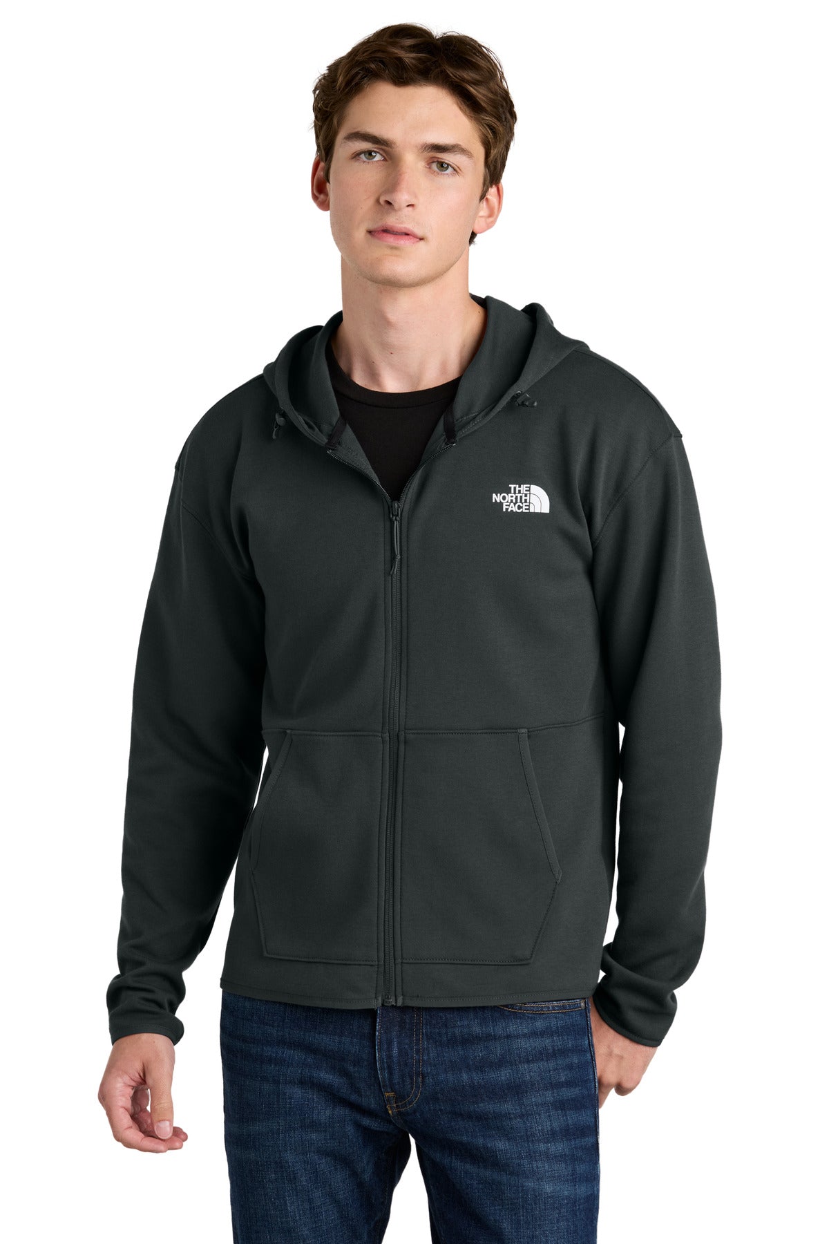 Front View of AsphaltGry The North Face Double-Knit Full-Zip Hoodie NF0A8BUS  - S