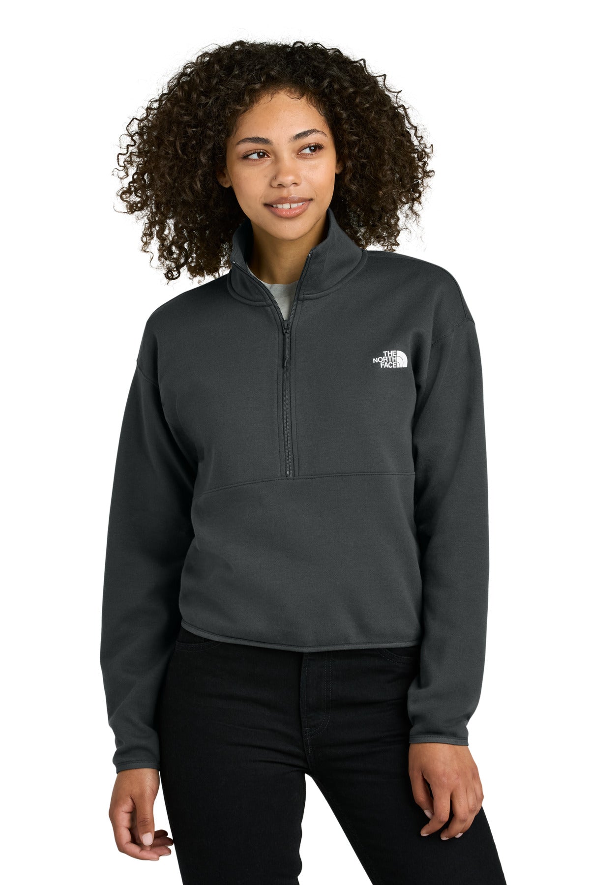 Front View of AsphaltGry The North Face Women's Double-Knit 1/2-Zip Fleece NF0A8C5H  - S
