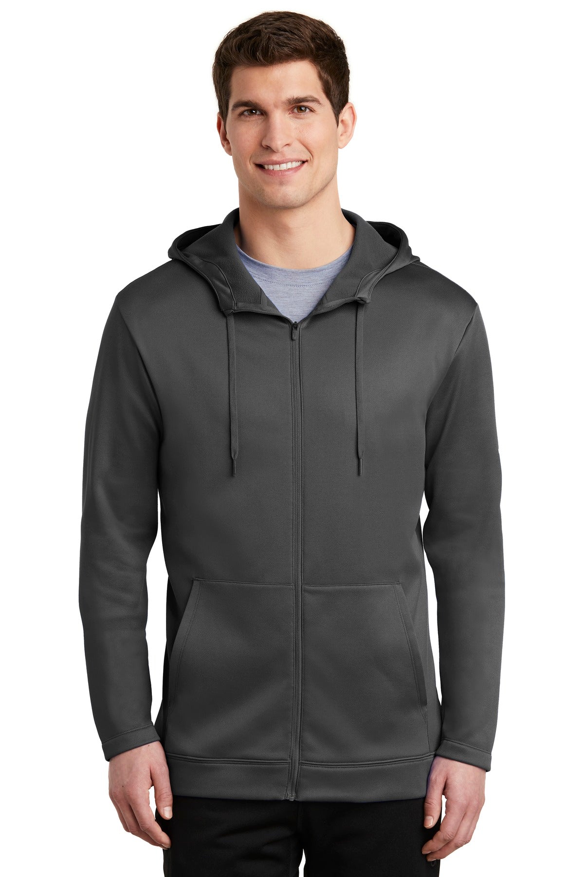 Front View of Anthracite Nike Therma-FIT Full-Zip Fleece Hoodie. NKAH6259  - XS