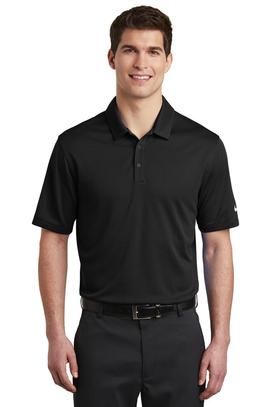 Front View of Black Nike Dri-FIT Hex Textured Polo. NKAH6266  - XS
