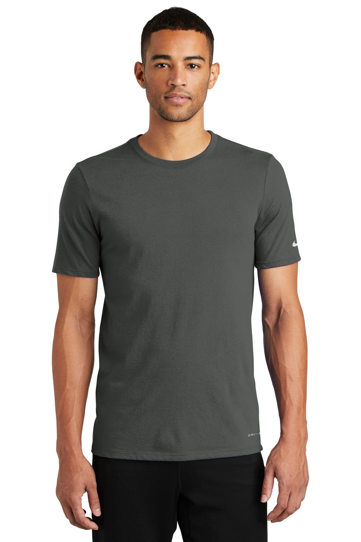 Front View of Anthracite Nike Dri-FIT Cotton/Poly Tee. NKBQ5231  - XS