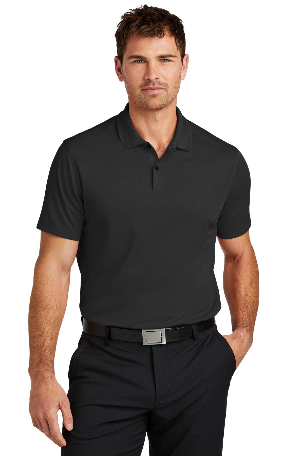 Front View of Black Nike Victory Solid Polo NKDX6684  - XS