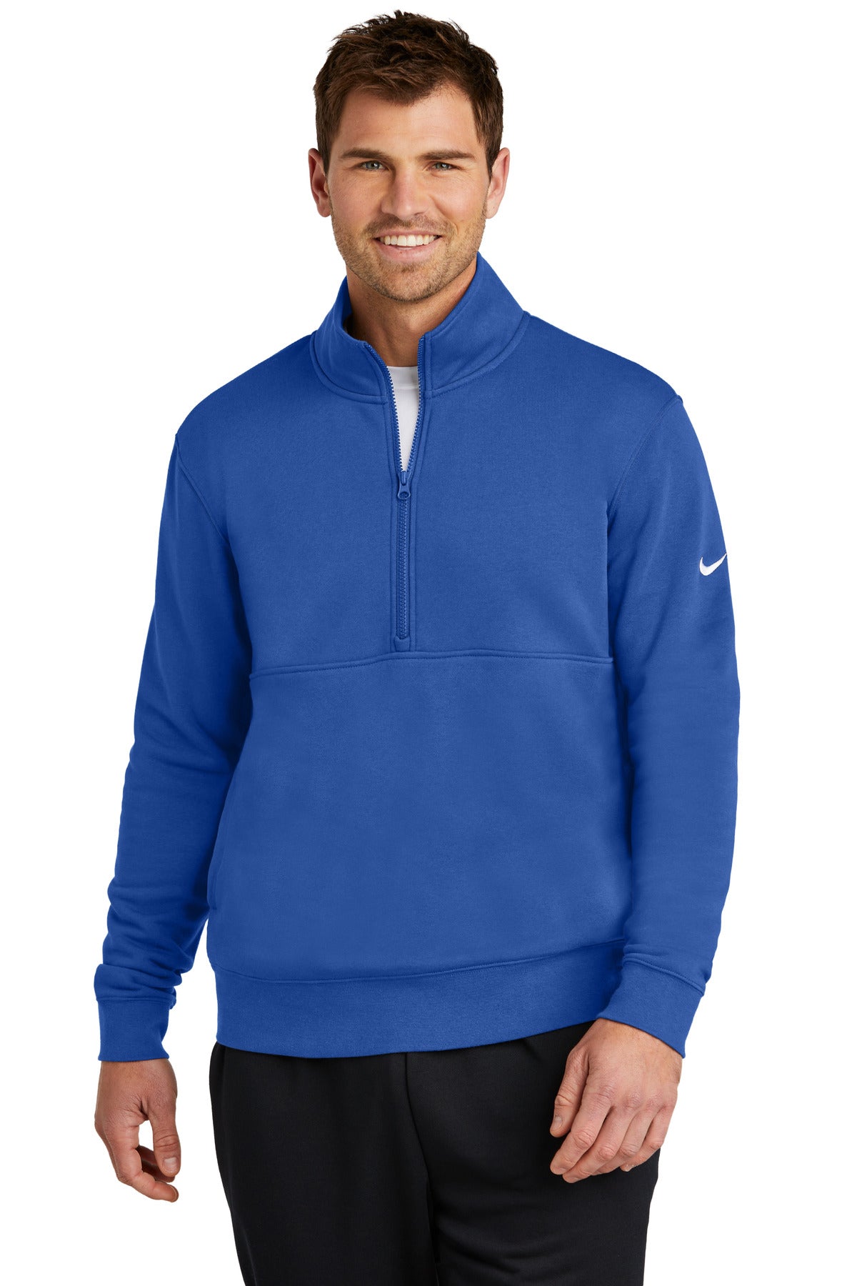 Front View of GameRoyal Nike Club Fleece Sleeve Swoosh 1/2-Zip NKDX6718  - XS