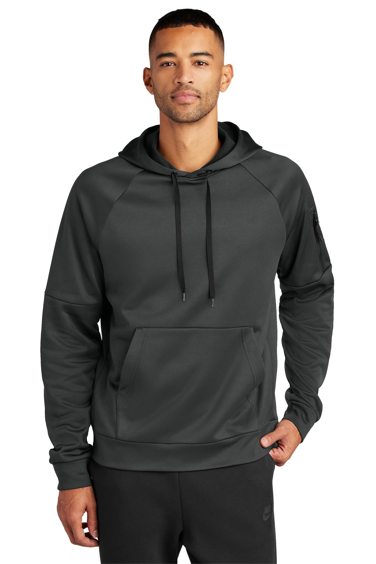 Front View of Anthracite Nike Therma-FIT Pocket Pullover Fleece Hoodie NKFD9735  - XS