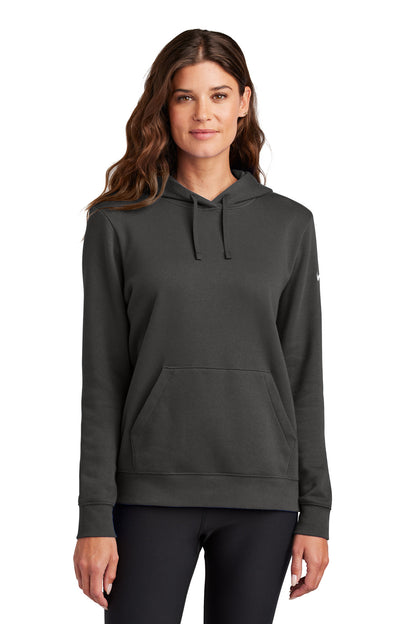 Front View of Anthracite Nike Women's Club Fleece Sleeve Swoosh Pullover Hoodie NKFD9889  - S