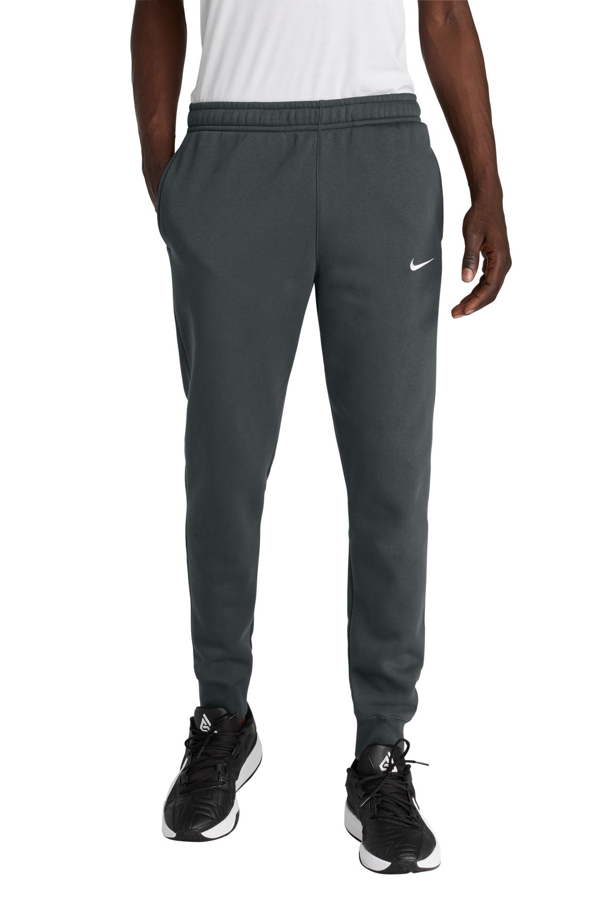 Front View of Anthracite Nike Club Fleece Jogger NKHM8045  - XS