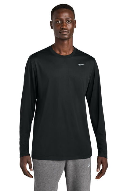 Front View of Black Nike Team rLegend Long Sleeve Tee NKHQ4550  - S