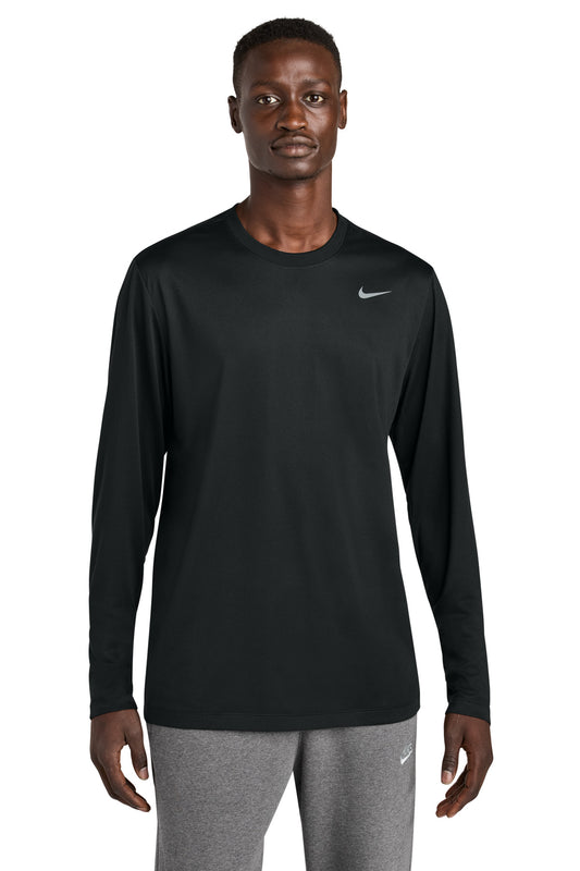 Front View of Black Nike Team rLegend Long Sleeve Tee NKHQ4550  - S