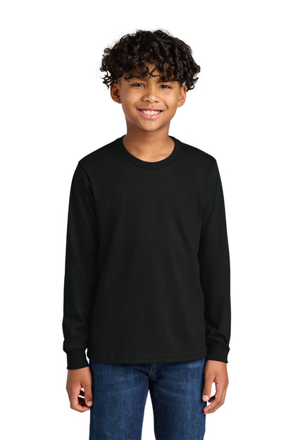 Front View of Black Next Level Apparel Youth Cotton Long Sleeve Tee NL3311  - XS