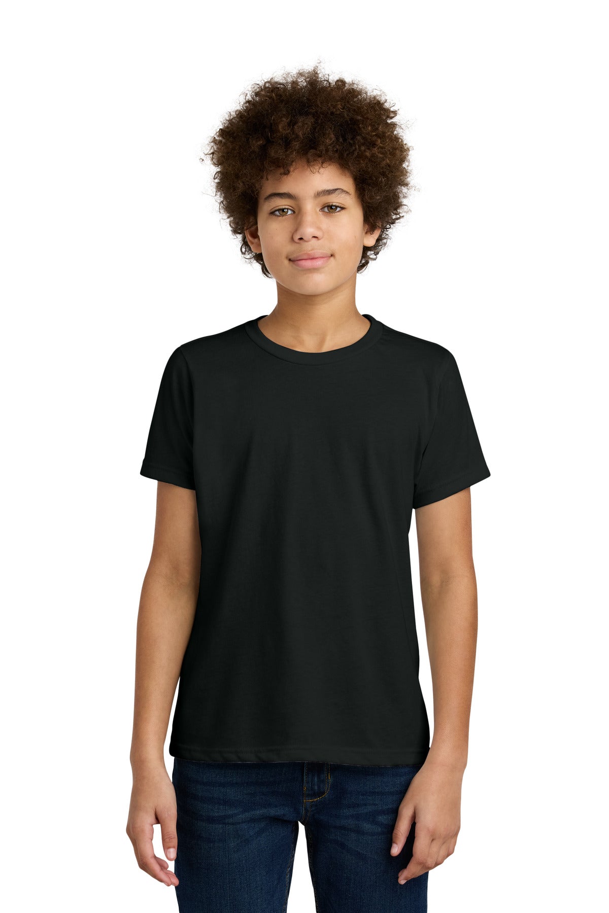 Front View of Black Next Level Apparel Youth CVC Tee NL3312  - XS