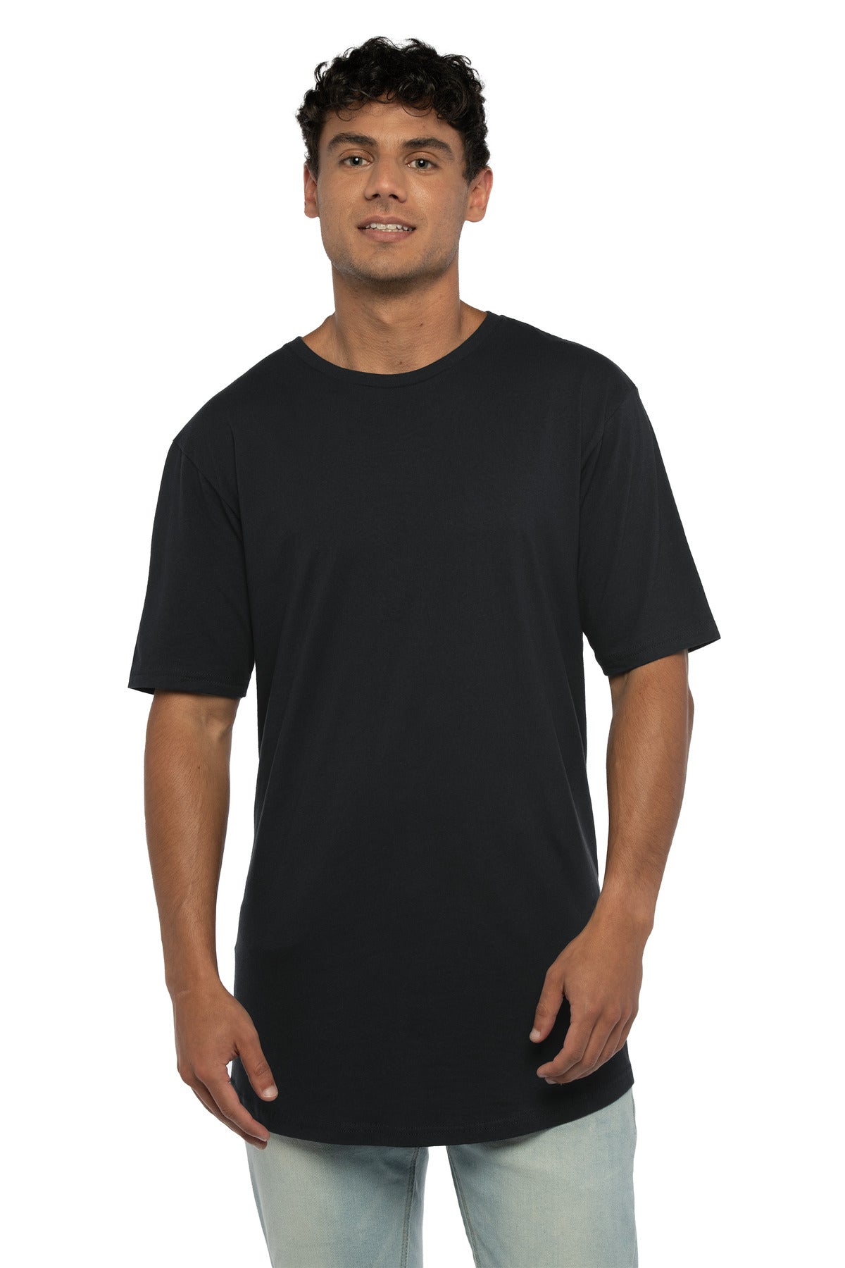 Front View of Black Next Level Apparel Cotton Long Body Tee NL3602  - XS